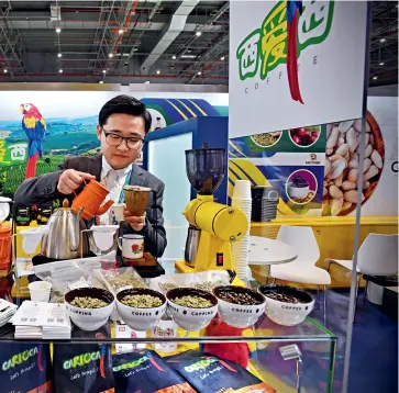  ?? Yu Xiangjun ?? Coffee products from Brazil are exhibited at the first China Internatio­nal Import Expo in Shanghai on November 5, 2018.
