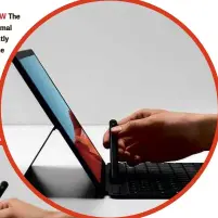  ??  ?? RIGHT & BELOW The stylus has minimal lag and fits neatly into a slot at the top of the keyboard