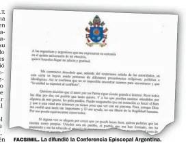  ??  ?? FACSIMIL. La difundió la Conferenci­a Episcopal Argentina.
