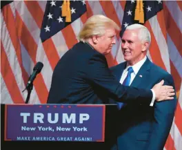  ?? DOUG MILLS/THE NEW YORK TIMES ?? Donald Trump announces his running mate, then-Indiana Gov. Mike Pence, on July 15, 2016, in New York. In his memoir, “So Help Me God,” the former vice president looks back on his career and where it might be headed.