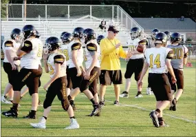  ?? MARK HUMPHREY ENTERPRISE-LEADER ?? Prairie Grove head football coach Danny Abshier, shown during a Black and Gold game, has amassed an overall record of 199-114-2 since 1993. He could reach the 200-career victory milestone in Arkansas high school football this season.