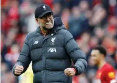  ?? ARKIVFOTO: PHIL NOBLE, REUTERS/NTB SCANPIX ?? Liverpool-manager Jürgen Klopp har jublet for mål og seier mange ganger denne sesongen. Nå kan han også juble for at ligamester­skapet er sikret.