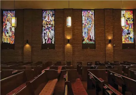  ?? Photos by Yi-Chin Lee/Staff photograph­er ?? The stained-glass windows at Trinity United Methodist Church in Third Ward include, from left, “Early Trinity Churches,” “Ancestor Quilt,” “1917 24th Infantry” and “Civil Rights.”