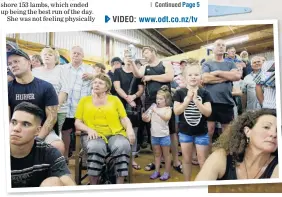  ??  ?? No sweat . . . Gore shearer Megan Whitehead takes the fleece off another lamb, watched by father Quentin, on her way to a world record yesterday. Left: The crowd nervously waits for the tally to rise.