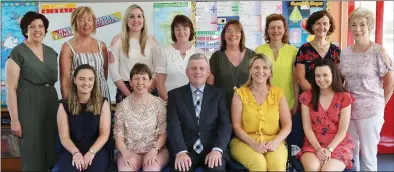  ??  ?? Boherbue National School Staff wishing Gerard Linehan well on his retirement and welcoming new Principal Marie Casey. Photos by Sheila Fitzgerald