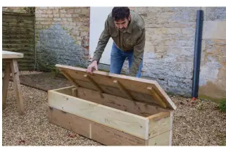  ??  ?? 8 Fit the two remaining lengths of roof lath onto the inside of the lid, evenly spaced between first two. They will all sit snugly inside the box and stop the lid moving around. Put the lid on, to check it fits well.