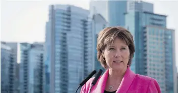  ?? DARRYL DYCK/THE CANADIAN PRESS ?? British Columbia Premier Christy Clark speaks about shadow flipping in the real estate industry, which has been cited as a factor in stratosphe­ric housing prices.