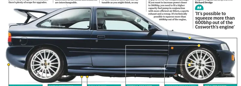  ??  ?? Mongoose is the go-to brand for Escort Cosworth exhausts. The company offers two systems, both in stainless steel. One is a £730 replica of the original, with twin catalytic converters, or for £585 there’s a simpler version with a single cat that’s...