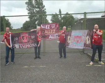  ??  ?? Duhallow Reds members Seanie O’Rahilly, Dan O’Rahilly, Charles Anketell and Derek Carroll flying the flag for their beloved Liverpool FC.