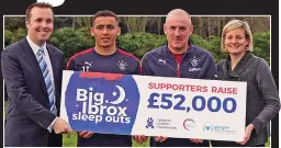  ??  ?? Charity begins at home: Mark Warburton and James Tavernier yesterday thanked fans who took part in the Rangers Charity Foundation’s Big Ibrox Sleep Out events last month, raising £52,000 for work in the community and projects with Glasgow City Mission and the Simon Community