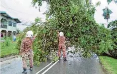  ??  ?? ANGGOTA bomba memotong pokok tumbang di daerah Kota Belud.