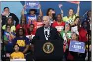  ?? (AP/Joe Lamberti) ?? President Joe Biden speaks during a political rally on Saturday at the Philadelph­ia Convention Center in Philadelph­ia.