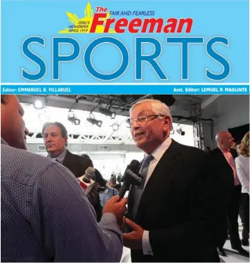  ?? PHILSTAR.COM ?? NBA commission­er David Stern talks to members of the media hours before tip-off of the Indiana Pacers-Houston Rockets pre-season game yesterday at the Mall of Asia Arena in Pasay City.