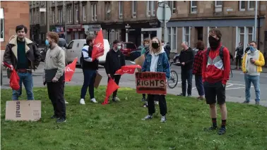  ??  ?? Campaigner­s gather in Govanhill to protest the eviction