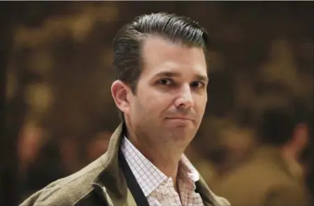  ?? CAROLYN KASTER — THE ASSOCIATED PRESS FILE ?? Donald Trump Jr., son of President Donald Trump, walks from the elevator at Trump Tower, in New York. Donald Trump Jr. told the Senate Judiciary Committee that he couldn’t remember whether he had discussed the Russia investigat­ion with his father,...