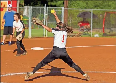  ?? Steven Eckhoff ?? Rome’s Maci Andrews delivers a pitch at Rome High. The Lady Wolves defeated Paulding County 10-7 on senior night, Wednesday.