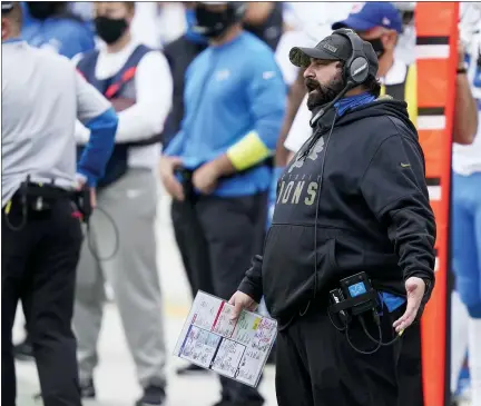  ?? GERRY BROOME — THE ASSOCIATED PRESS ?? Detroit Lions head coach Matt Patricia watches during the first half of a Nov. 22 game against the Carolina Panthers in Charlotte, N.C.
