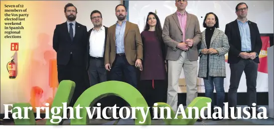  ?? PHOTO: GETTY IMAGES ?? Seven of 12 members of the Vox party elected last weekend in Spanish regional elections