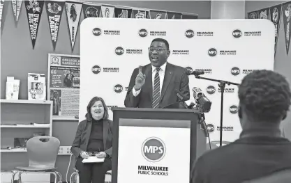  ?? JULIE GRACE IMMINK / MILWAUKEE JOURNAL SENTINEL ?? Keith Posley, superinten­dent of Milwaukee Public Schools, speaks in January at Washington High School of Informatio­n Technology. The largest referendum to pass this spring came from MPS; it authorizes an additional $140 million for the district’s operating budget for next school year, and then ramps up to $252 million annually by the 2027-28 school year.