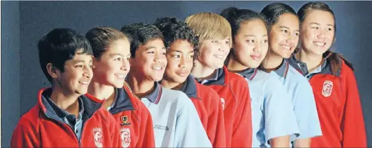  ?? Photo: JASON OXENHAM ?? Intermedia­te rocks: Young stars, from left, Dhruv Gupte, Jacqueline De Pont, Sam Gibbons, Leonardo Fo’ou, Flynn McLennan, Amelia Siamomua, Martha Johansson, and Isla Mayo make up the band Uneek.