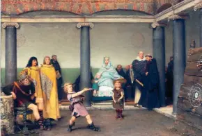  ??  ?? L’Éducation des enfants de Clotilde et Clovis (1868), de Lawrence Alma-Tadema. Où la figuration seule de la mère, en présence de religieux (tonsurés), évoque la grande piété de Clotilde.