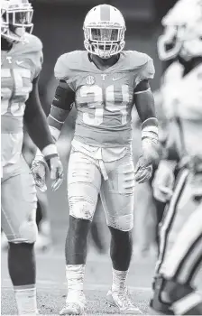  ?? STAFF FILE PHOTO BY ROBIN RUDD ?? An All-SEC freshman team selection last season, Darrin Kirkland Jr. was Tennessee’s leading tackler with 16 stops through two games before an ankle injury he suffered against Virginia Tech.