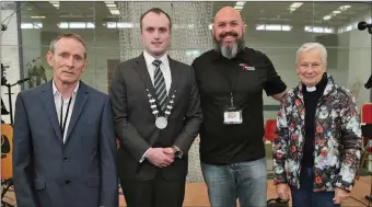  ??  ?? Benny Henry, Councillor Gearóid Murphy, Pastor Josh Steward and Canon Eithne Lynch pictured at the official opening of the Mallow Community Gathering at the GAA Sports Complex in Carrigoon.