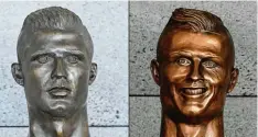  ?? Foto: afp ?? Zweimal Weltfußbal­ler Ronaldo: rechts die umstritten­e Büste von Emanuel Santos, das nun durch die neue, deutlich seriösere ersetzt worden ist.