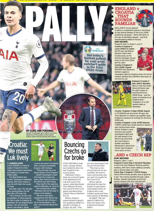  ??  ?? Gareth Southgate gets within touching distance of the trophy in Bucharest Above: Dele Alli flourishin­g with Spurs
OUR RECORD