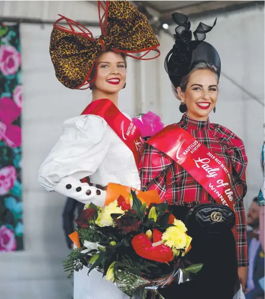  ??  ?? HIGH STANDARD: Fashions on the Field Lady of the Day first runner-up Gracyn Jackson, winner Melissa Kello and the second runner-up Renee Zorko.