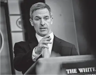  ?? Andrew Harrer / Bloomberg ?? Ken Cuccinelli, acting director of U.S. Citizenshi­p and Immigratio­n Services, says the goal is to detain families an average of 50 days. Critics say the rule is cruel and will not deter migrants.