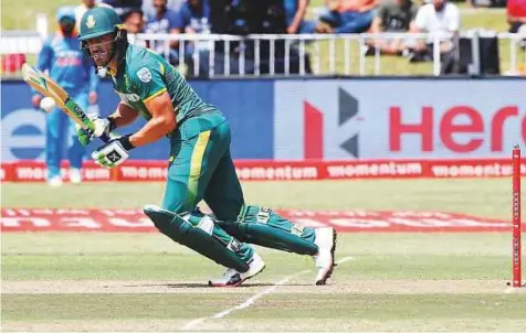  ?? Reuters ?? South African skipper Faf du Plessis plays the ball off his pads during his knock of 120 in the first One Day Internatio­nal against India at Kingsmead Stadium in Durban yesterday.