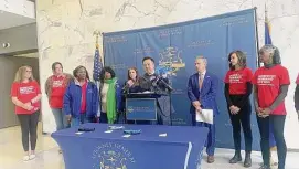  ?? John Moritz/ Hearst Connecticu­t Media Group ?? Attorney General William Tong displaying one of the parts that his office alleges was shipped into Connecticu­t by an out-of-state manufactur­er, in violation of the state's ban on unserializ­ed "ghost" guns.