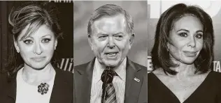  ?? Associated Press ?? Court motions for Maria Bartiromo, from left, Lou Dobbs and Jeanine Pirro argue that they were doing their job in covering allegation­s of voter fraud by former President Donald Trump.