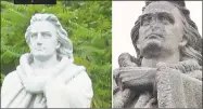  ?? Bill Corvo / ?? The Columbus statue vandalism damage that occurred over the weekend in Middletown included the face of the statue being smashed, a local resident says. On the right is the original visage, and left is the smashed nose.