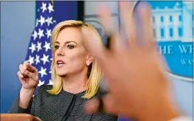  ?? SUSAN WALSH/AP PHOTO ?? Department of Homeland Security Secretary Kirstjen Nielsen calls on a reporter during Monday’s daily briefing at the White House in Washington.