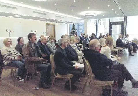  ?? ?? Concerned residents, councillor­s and campaigner­s at the initial hearing session held at Halifax Piece Hall last November.