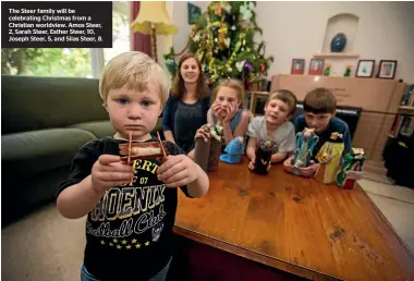  ??  ?? The Steer family will be celebratin­g Christmas from a Christian worldview. Amos Steer, 2, Sarah Steer, Esther Steer, 10, Joseph Steer, 5, and Silas Steer, 8.