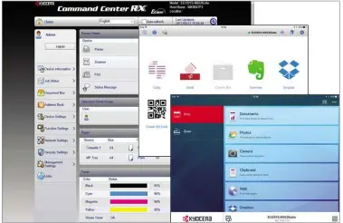  ??  ?? BELOW The printer is easily web managed, and Kyocera offers two free iOS apps