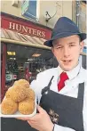  ??  ?? Assistant manager at Hunters of Kinross Conner Stuart with their award-winning Scotch eggs.