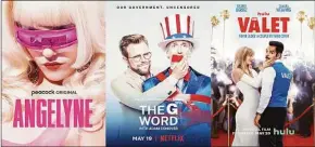  ?? Associated Press ?? “Angelyne,” a limited series premiering May 19 on Peacock, left, “The G Word With Adam Conover,” debuting May 19, on Netflix and “The Valet,” a film premiering May 20 on Hulu.