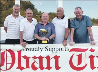  ??  ?? Above: George Graham, The Oban Times’ Divisional Director (Newspapers), centre, with the winning team Scott MacCallum, John Plunkett, Kenny Devine and Brian Blue. George made the trophy presentati­on as The Oban Times is the event’s principal sponsor.