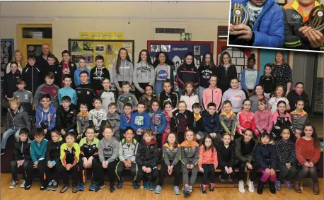  ?? Photos by Domnick Walsh ?? The Duagh/Lyre Community Games stars at the big awards night in their honour at Duagh National School on Friday.