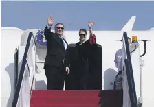  ?? Reuters ?? US Secretary of State Mike Pompeo and his wife Susan depart from Abu Dhabi Internatio­nal Airport for Qatar yesterday