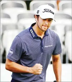  ?? AFP ?? Davis Riley of the US reacts to his birdie on the 17th green during the third round of the Valspar Championsh­ip on Saturday.