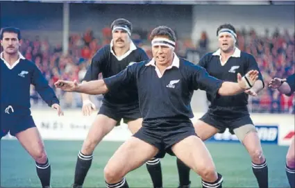  ?? Photo: BRUCE JARVIS/PHOTOSPORT ?? Top form: At the peak of his fitness, Buck leads the haka for the All Blacks against Argentina in Dunedin in 1989.