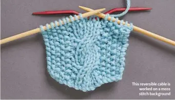  ??  ?? This reversible cable is worked on a moss stitch background