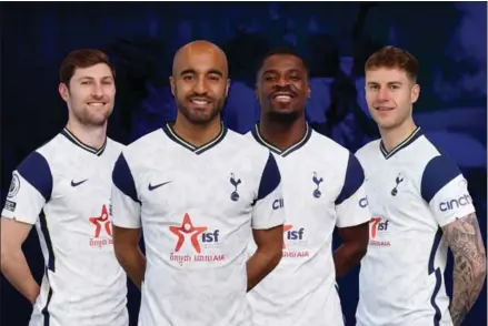  ?? SUPPLIED ?? Tottenham Hotspur football stars sporting ISF shirts.