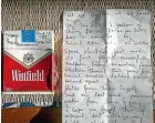  ??  ?? Ray Levy found a Winfield cigarette packet with the letter inside. He plans to frame the letter and – if he ever left the house – would leave it where he found it, along with a letter of his own.