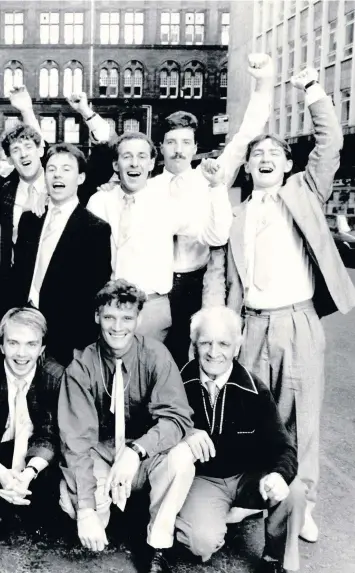  ??  ?? Line-up The team who won the Scottish Amateur Cup in 1987: Back row, Ian Conway, Brian Hunter, Robert Beaton, Colin Anderson, Ian Maitland, David Halcrow and Jim Fowler. Front row, Eddie Lyon, Jim Ramsay, Jimmy Morton, James Todd, Ian Young, Harry...